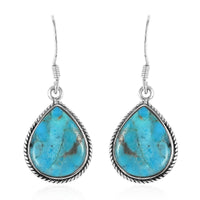 SANTA FE Style Kingman Turquoise Teardrop Dangle Earrings in Sterling Silver 12.00 ctw