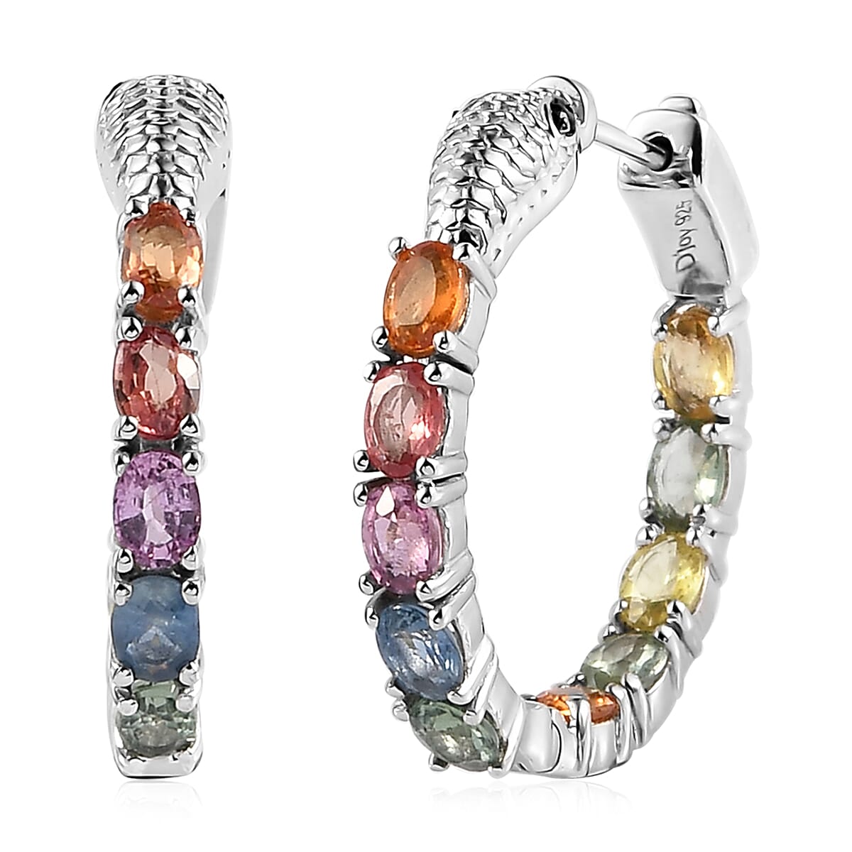 Multi Sapphire and Natural Thai Black Spinel Hoop Earrings in Vermeil Yellow Gold Over Sterling Silver 4.50 ctw