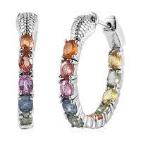 Multi Sapphire and Natural Thai Black Spinel Hoop Earrings in Vermeil Yellow Gold Over Sterling Silver 4.50 ctw