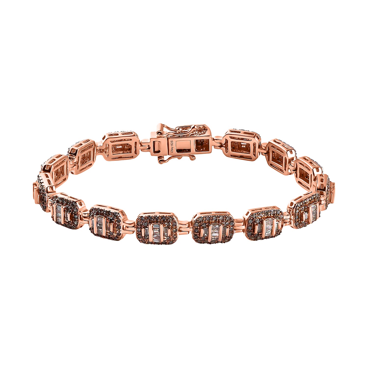 Natural Champagne Diamond 3.00 ctw Bracelet In Vermeil Rose Gold Plated Sterling Silver, Diamond Jewelry Gifts For Women (7.25 In)