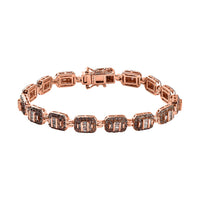 Natural Champagne Diamond 3.00 ctw Bracelet In Vermeil Rose Gold Plated Sterling Silver, Diamond Jewelry Gifts For Women (7.25 In)