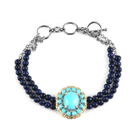 Sleeping Beauty Turquoise and Lapis Lazuli Beaded Bracelet in 14K YG and Platinum Over Sterling Silver (6.50 In) 29.40 ctw