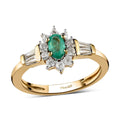 Boyaca Colombian Emerald and Natural White Zircon Sunburst Ring in Vermeil Yellow Gold Over Sterling Silver 0.75 ctw - Sticky add to cart bar