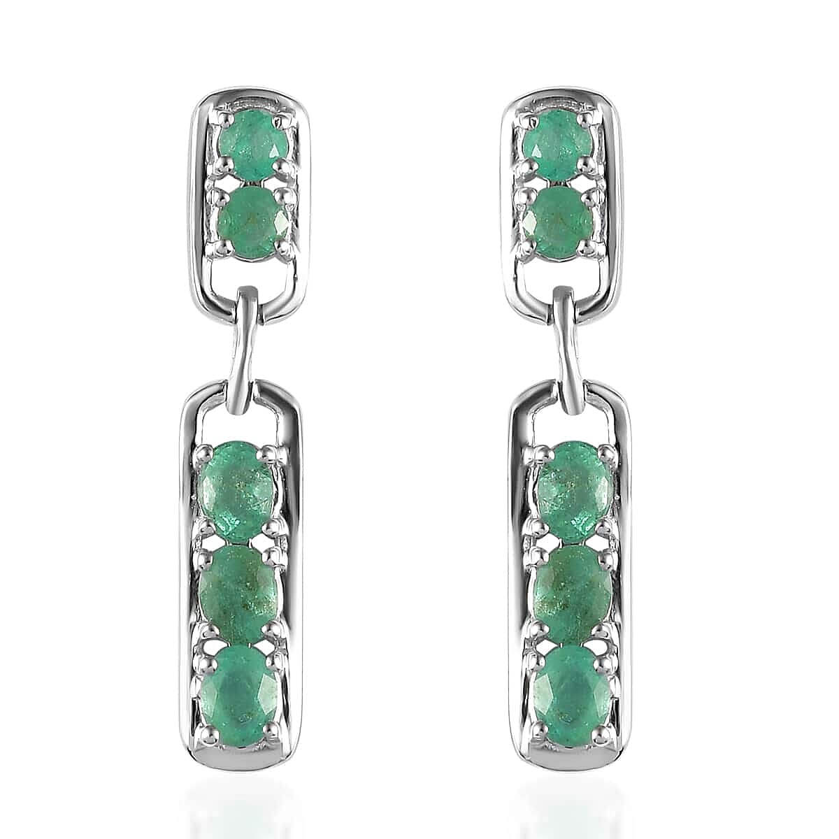 Boyaca Colombian Emerald Fancy Earrings in Platinum Over Sterling Silver 1.35 ctw