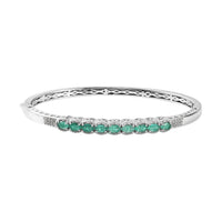 Boyaca Colombian Emerald and White Zircon Bangle Bracelet in Platinum Over Sterling Silver (7.25 in) 1.70 ctw