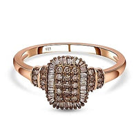 Natural Champagne Diamond Ring in 18K Vermeil RG Over Sterling Silver (Size 11.5) 0.48 ctw