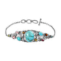 Artisan Crafted Sierra Nevada Turquoise, Multi-Tourmaline Toggle Clasp Bracelet in Sterling Silver (6.50-8.0In) 12.00 ctw - Sticky add to cart bar