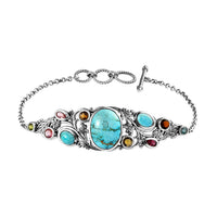 Artisan Crafted Sierra Nevada Turquoise, Multi-Tourmaline Toggle Clasp Bracelet in Sterling Silver (6.50-8.0In) 12.00 ctw