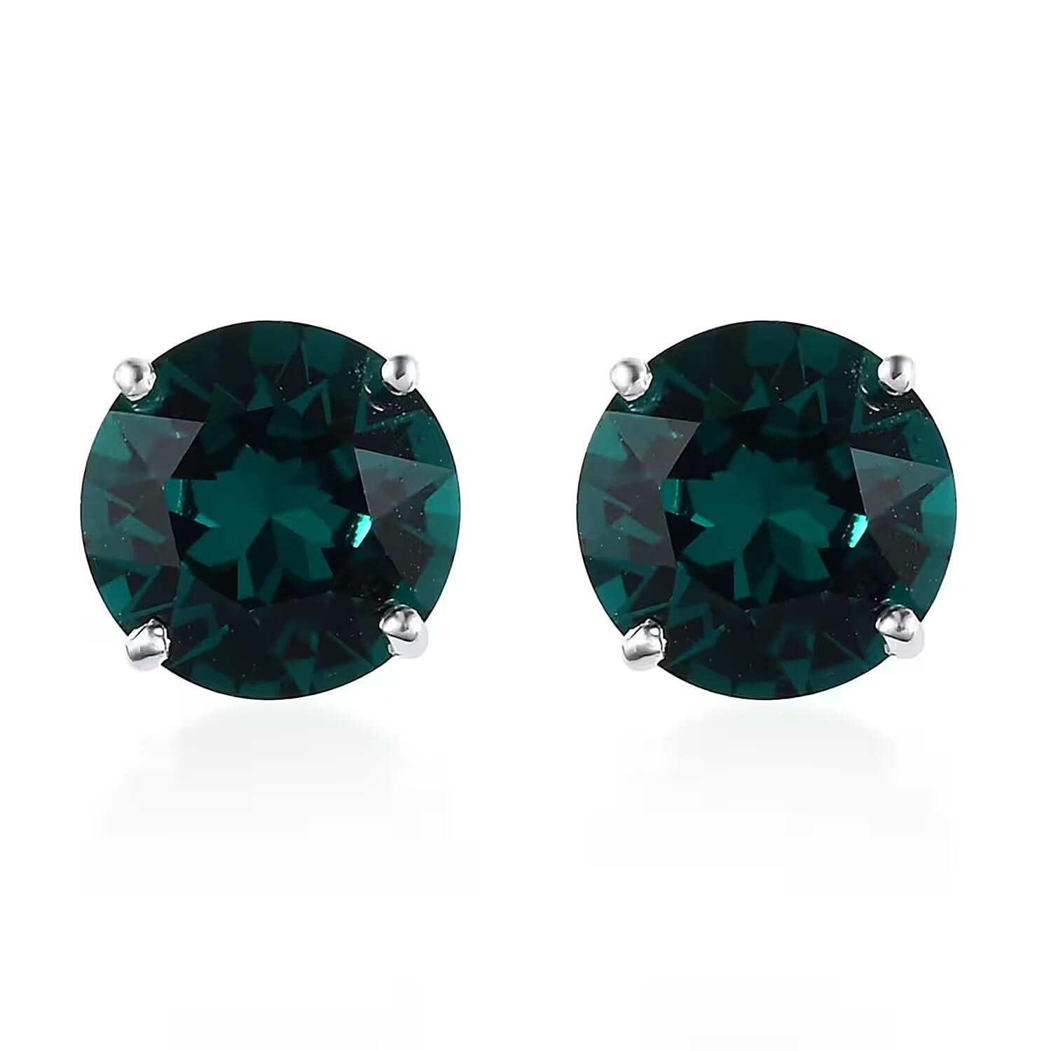 Doorbuster Emerald Color Crystal Solitaire Stud Earrings in Sterling Silver