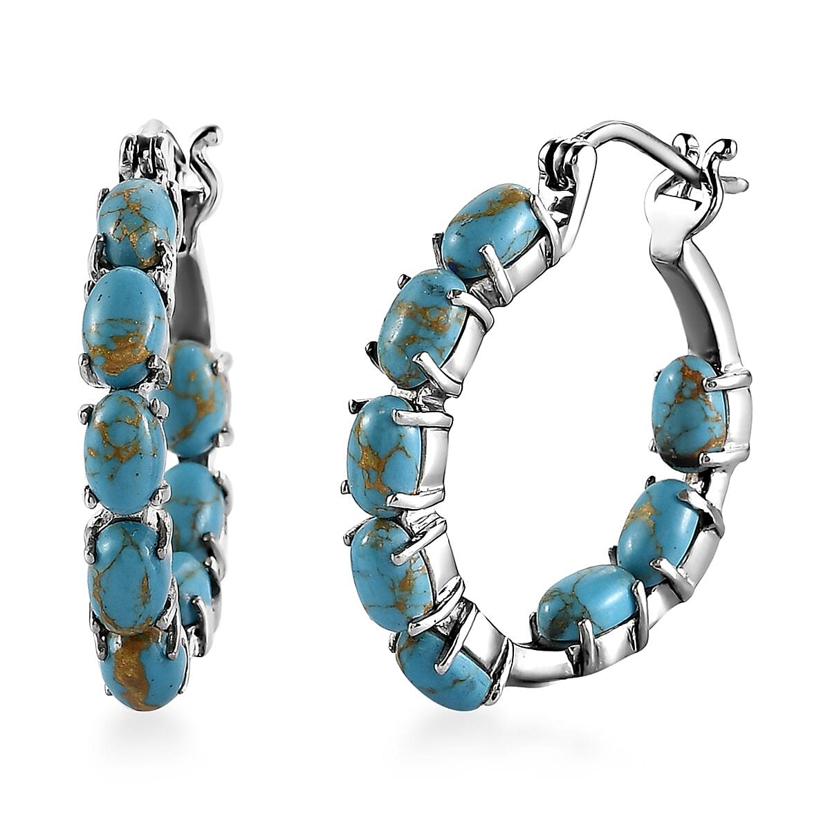 Doorbuster Mojave Blue Turquoise Hoop Earrings in Stainless Steel 7.50 ctw