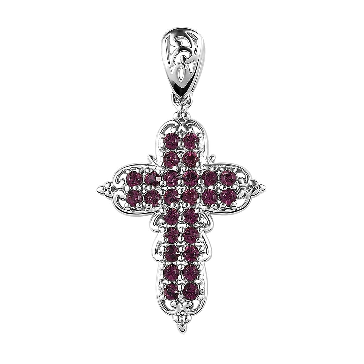 Doorbuster KARIS Amethyst Color Crystal Cross Pendant in Platinum Bond