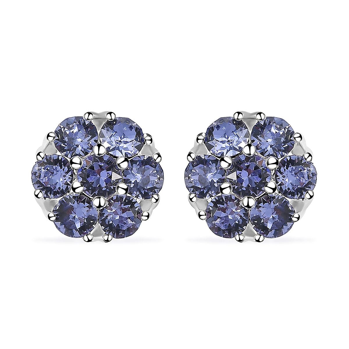 Doorbuster Tanzanite Color Crystal Floral Stud Earrings in Sterling Silver