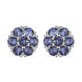 Doorbuster Tanzanite Color Crystal Floral Stud Earrings in Sterling Silver - Sticky add to cart bar