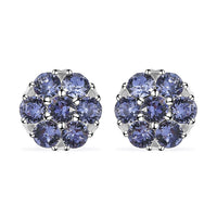 Doorbuster Tanzanite Color Crystal Floral Stud Earrings in Sterling Silver