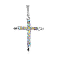 Aurora Borealis Crystal Cross Pendant in Sterling Silver