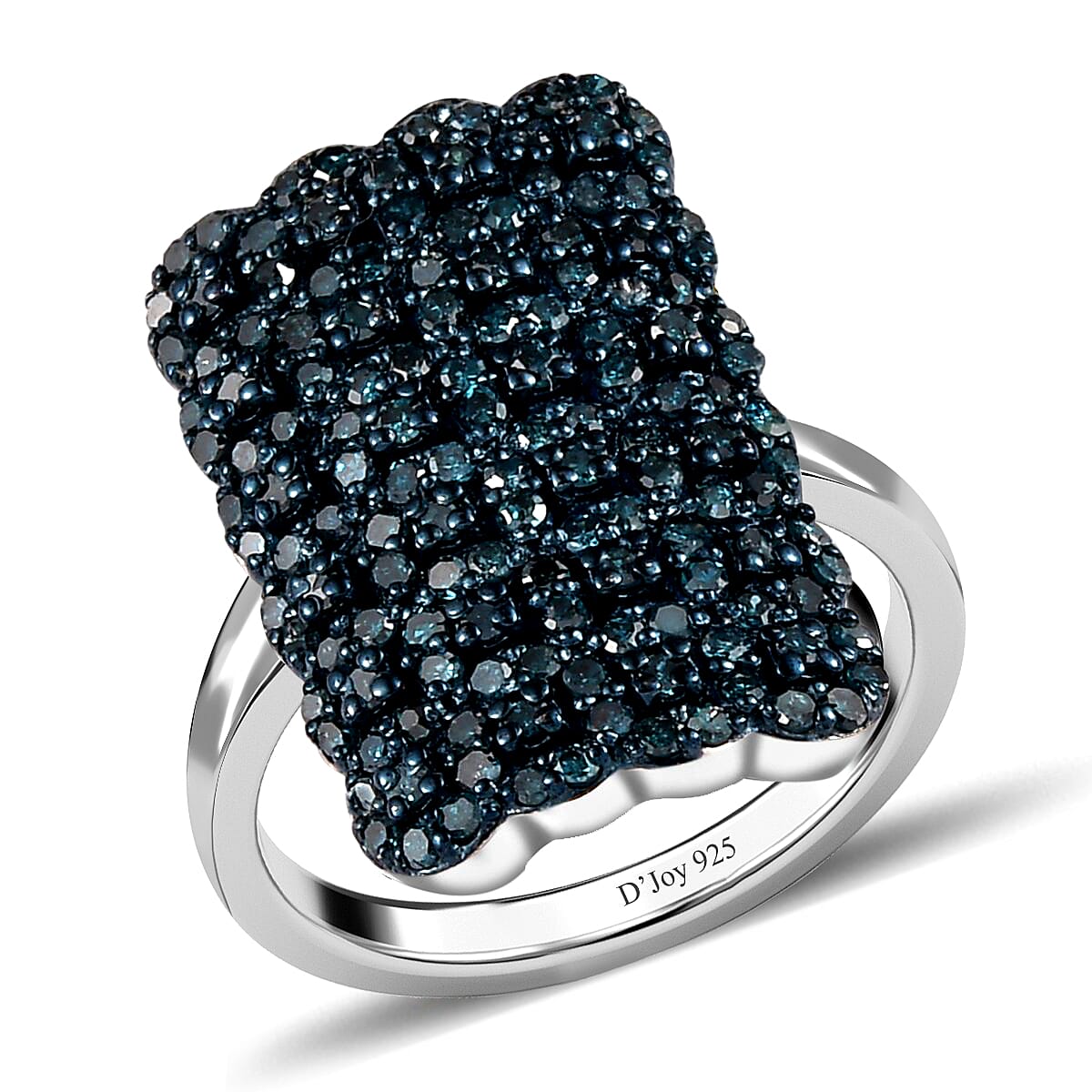 Blue Diamond (IR) Cluster Ring in Platinum Over Sterling Silver (Size 10.0) 1.00 ctw