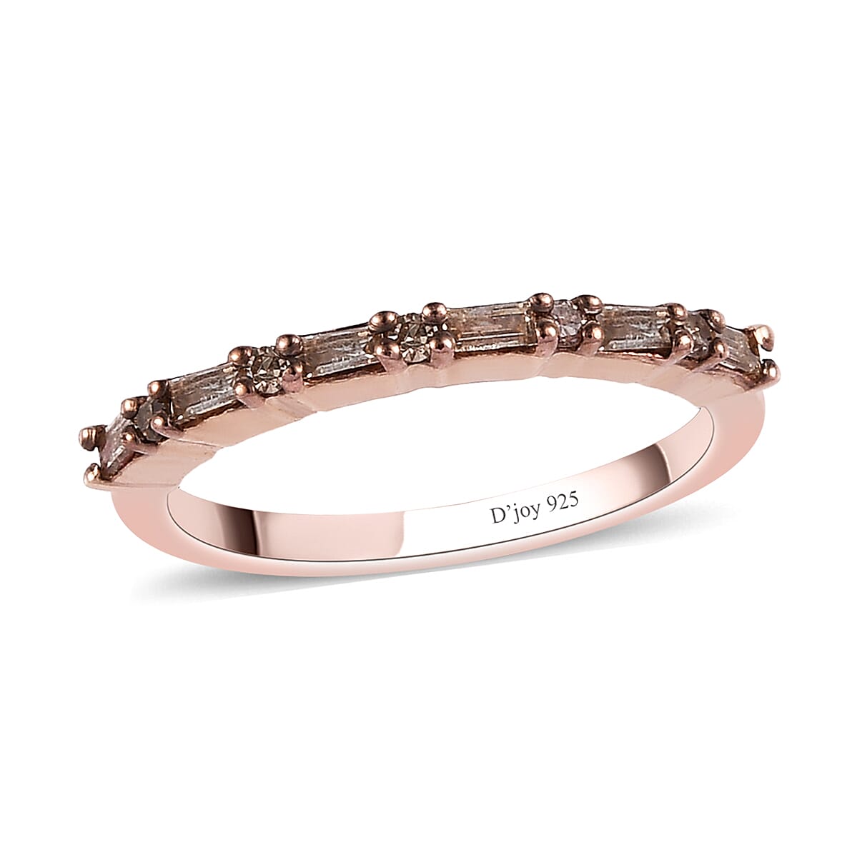 Natural Champagne Diamond Band Ring in Vermeil RG Over Sterling Silver (Size 10.0) 0.25 ctw