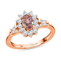 Natural Blush Tourmaline and Natural White Zircon Ring in Vermeil Rose Gold Over Sterling Silver 1.00 ctw