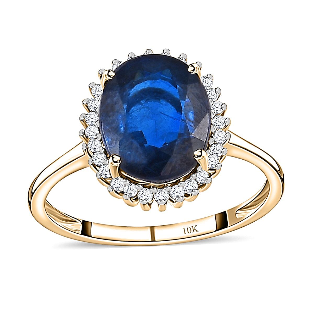LUXORO 10K Yellow Gold Premium Tanzanian Blue Spinel, Diamond Halo Ring (Size 7.0) (2 g) 2.90 ctw