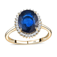 LUXORO 10K Yellow Gold Premium Tanzanian Blue Spinel, Diamond Halo Ring (Size 7.0) (2 g) 2.90 ctw