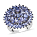 DOORBUSTER Tanzanite Floral Spray Ring in Platinum Over Sterling Silver (Size 10.0) 5.50 ctw - Sticky add to cart bar
