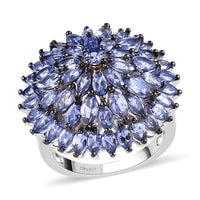 DOORBUSTER Tanzanite Floral Spray Ring in Platinum Over Sterling Silver (Size 10.0) 5.50 ctw