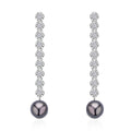 Tahitian Cultured Pearl Drop Earrings, White Zircon Accent Earrings, Rhodium Over Sterling Silver Earrings, Pearl Earrings, Pearl Jewelry For Her  0.90 ctw - Sticky add to cart bar