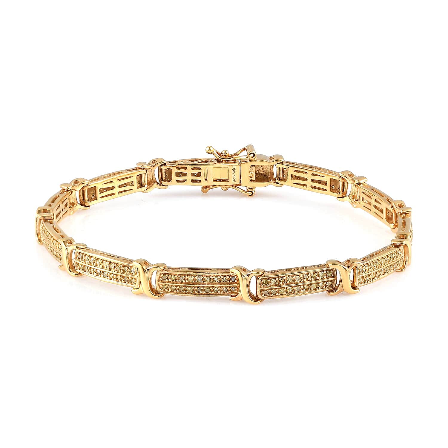 Natural Yellow Diamond I3 2 Row Bracelet in Vermeil Yellow Gold Over Sterling Silver (7.50 In) 1.00 ctw