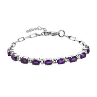 Multi Gemstone Paper Clip Chain Bracelet in Platinum Bond and Stainless Steel (6.50 In) 4.25 ctw