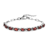 Multi Gemstone Paper Clip Chain Bracelet in Platinum Bond and Stainless Steel (6.50 In) 4.25 ctw
