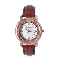 Strada Pink Magic Color Crystal Japanese Movement Watch with Brown Faux Leather Strap (38mm) (5.50-7.25Inches)