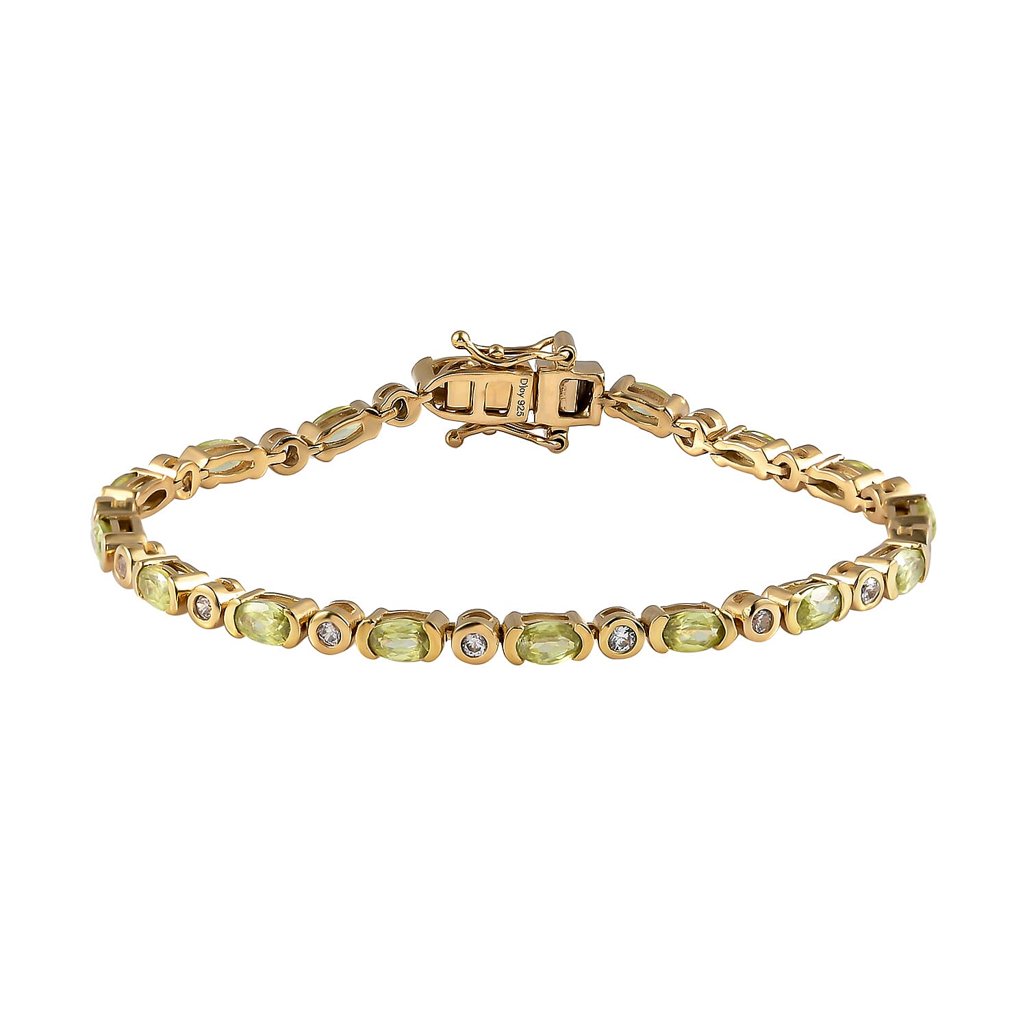AAA Sava Sphene and Natural White Zircon Bracelet in Vermeil Yellow Gold Over Sterling Silver (6.50 In) 5.35 ctw