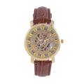 Strada Japanese Movement Skeleton Dial Watch with Brown Faux Leather Strap (38mm) (5.50-8.0Inches) - Sticky add to cart bar