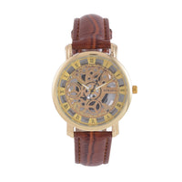 Strada Japanese Movement Skeleton Dial Watch with Brown Faux Leather Strap (38mm) (5.50-8.0Inches)