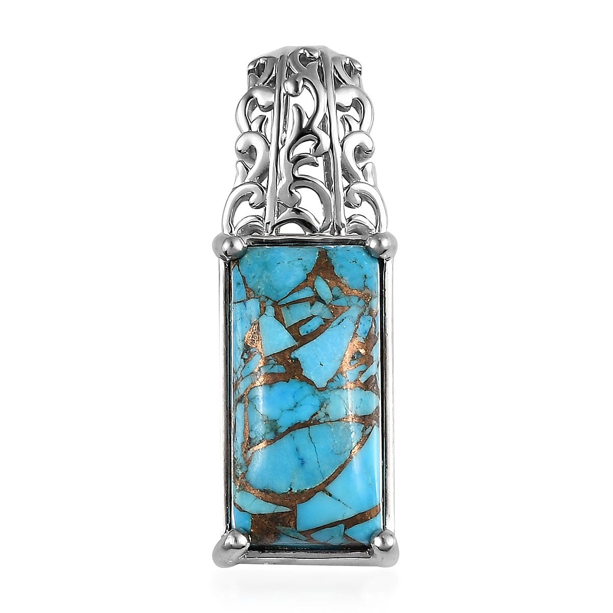 Doorbuster Chestnut Brine Turquoise Pendant in Platinum Over Copper with Magnet 11.42 ctw