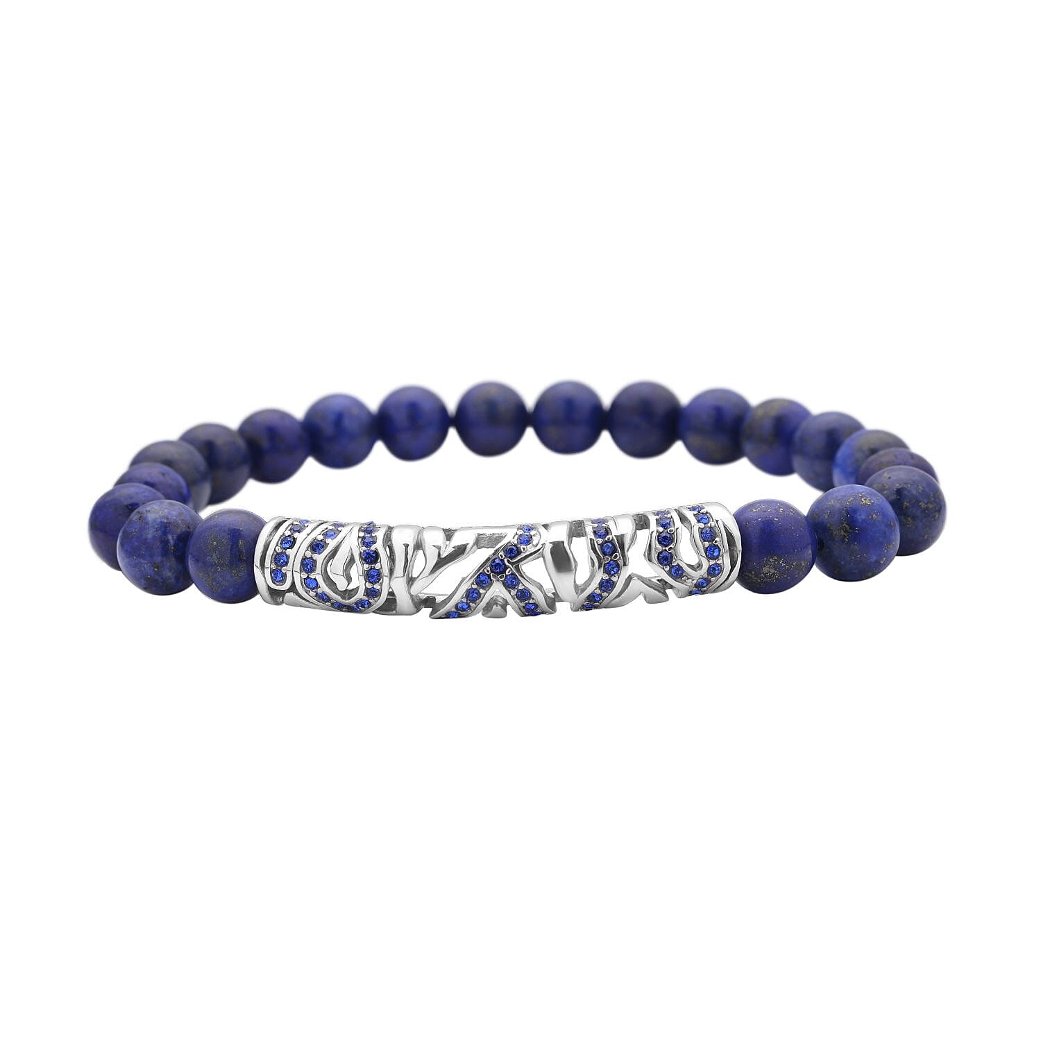 Black Agate and Black Austrian Crystal Beaded and Tiger Strip Bracelet in Stainless Steel (7.50 In) 87.20 ctw