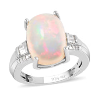 Premium Ethiopian Welo Opal and Diamond Ring in Platinum Over Sterling Silver 5.00 ctw