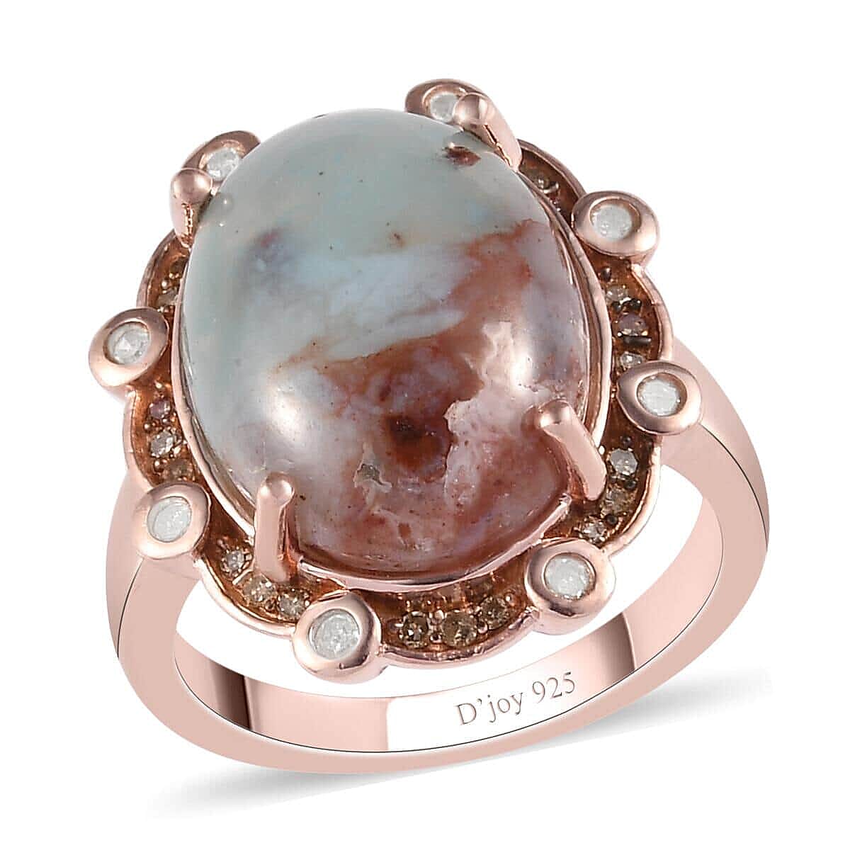 Natural Zimbaprase, Natural Champagne and White Diamond Ring in Vermeil RG Over Sterling Silver (Size 10.0) 9.15 ctw