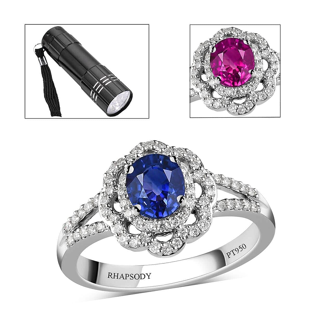 RHAPSODY 950 Platinum AAAA Color Change Sapphire and E-F VS Diamond Split Shank Floral Ring 5.35 Grams 1.15 ctw