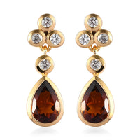 Brazilian Cherry Citrine and White Zircon Drop Earrings in Vermeil Yellow Gold Over Sterling Silver 2.85 ctw