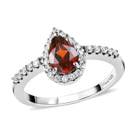 Brazilian Cherry Citrine, Natural White Zircon Halo Ring in Platinum Over Sterling Silver (Size 5.0) 1.15 ctw