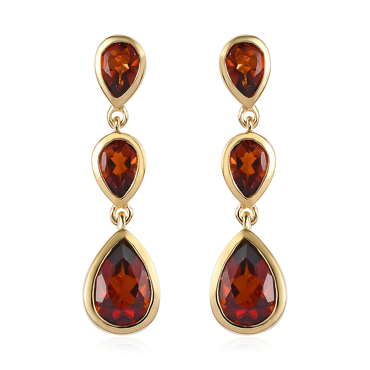 Brazilian Cherry Citrine Dangle Earrings in Vermeil Yellow Gold Over Sterling Silver 3.60 ctw