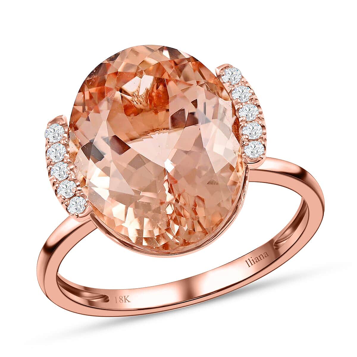 Certified & Appraised ILIANA 18K Rose Gold AAA Marropino Morganite and G-H I1 Diamond Ring 3.78 Grams 9.00 ctw