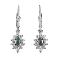 Narsipatnam Alexandrite and White Zircon Floral Lever Back Earrings in Platinum Over Sterling Silver 1.00 ctw