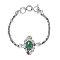 19th Oct One Time Only African Malachite, Orissa Rhodolite Garnet, Peridot Toggle Clasp Bracelet in Platinum Over Copper (7.25 In) 8.35 ctw