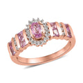 Madagascar Pink Sapphire, Natural White Zircon Ring in Vermeil RG Over Sterling Silver (Size 10.0) 1.00 ctw - Sticky add to cart bar