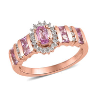 Madagascar Pink Sapphire, Natural White Zircon Ring in Vermeil RG Over Sterling Silver (Size 10.0) 1.00 ctw
