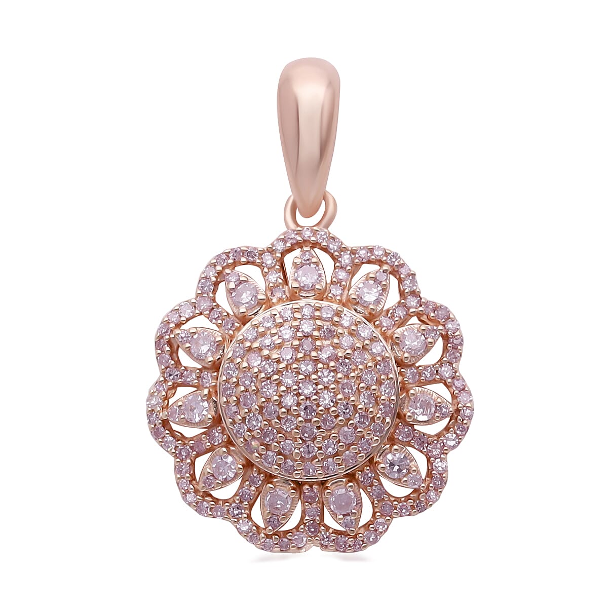 Natural Pink Diamond I3 Cocktail Pendant in Vermeil Rose Gold Over Sterling Silver 0.50 ctw