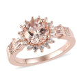 Premium Marropino Morganite and Natural White Zircon Sunburst Ring in Vermeil Rose Gold Over Sterling Silver (Size 10.0) 1.70 ctw - Sticky add to cart bar