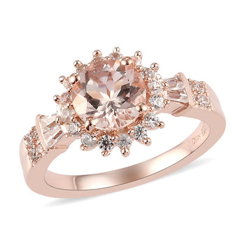 Premium Marropino Morganite and Natural White Zircon Sunburst Ring in Vermeil Rose Gold Over Sterling Silver (Size 10.0) 1.70 ctw - Product card gallery slide 1 (10176882049337)